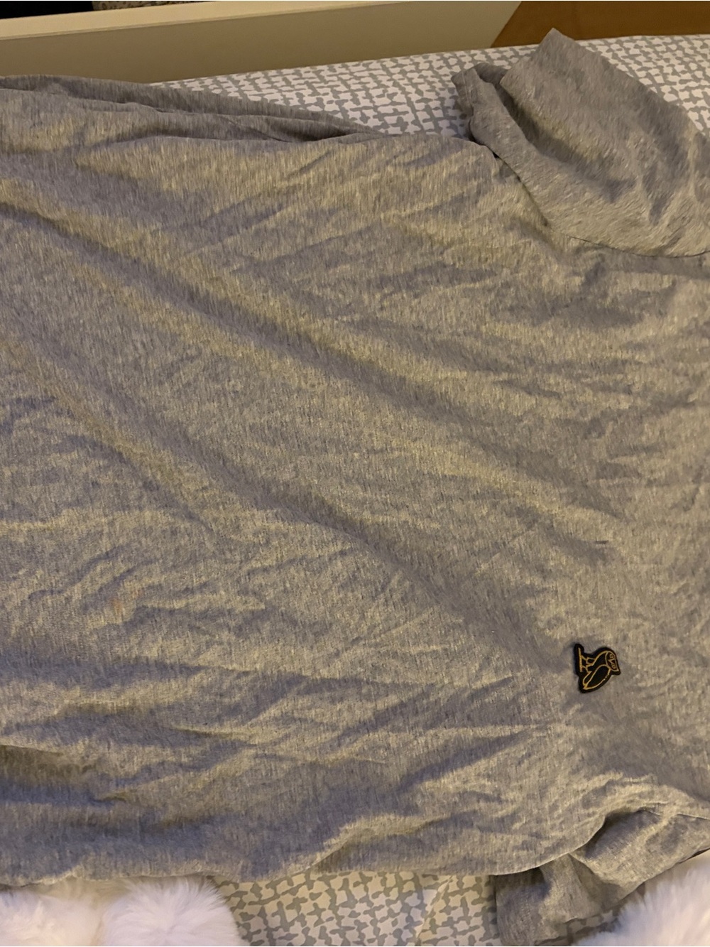 OVO Heather Gray Short Sleeve Tee with Gold Owl Patch